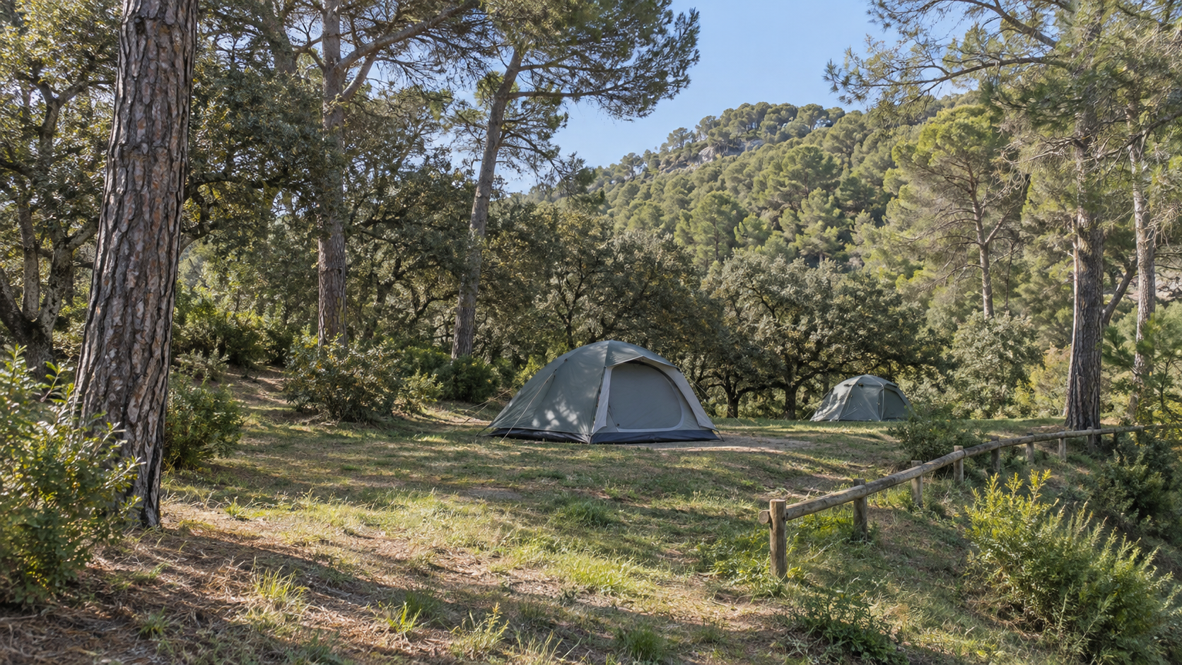 AI-gegenereerd algemeen sfeerbeeld van een kampeeromgeving; geen foto van Camping Begur.