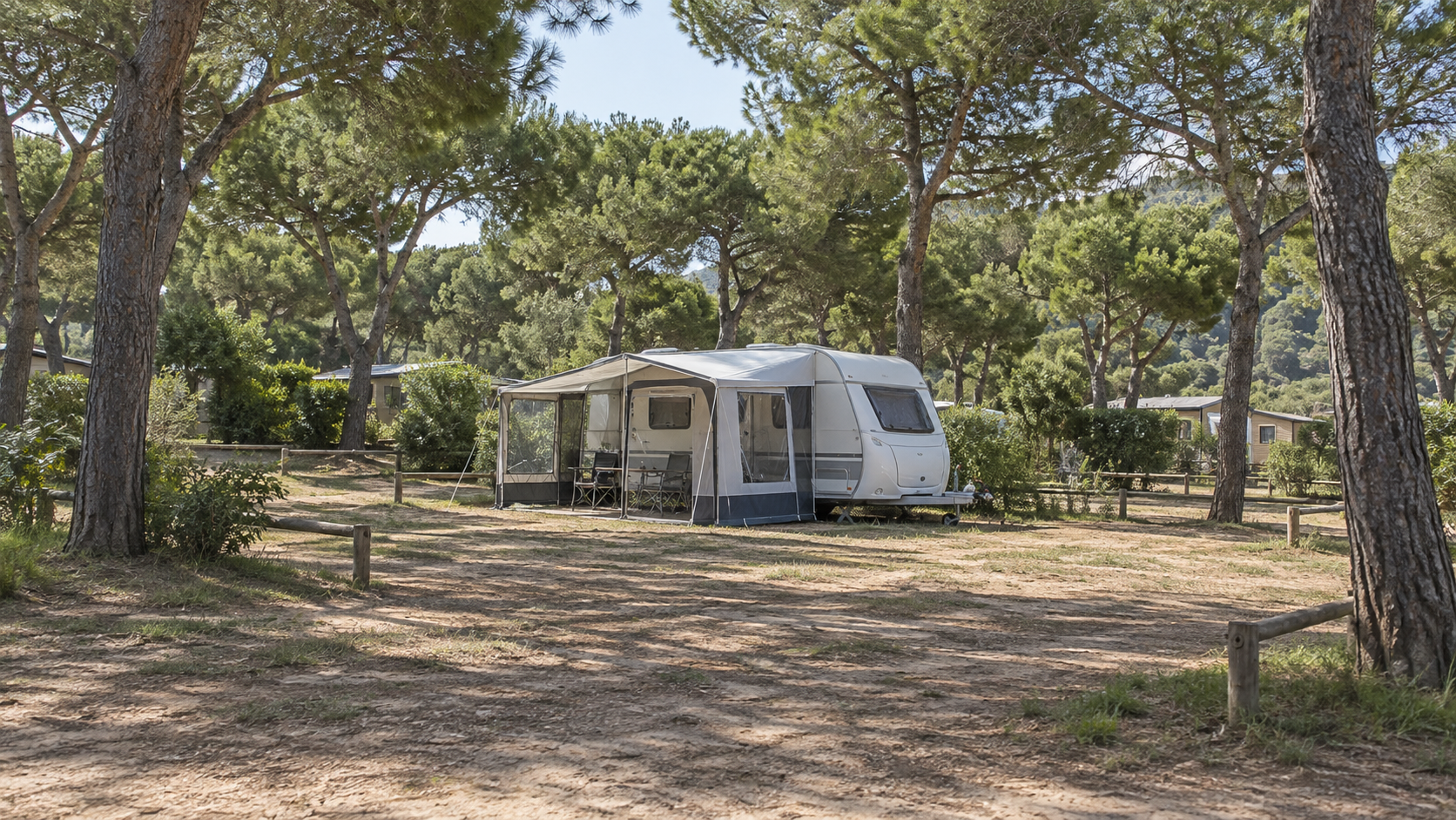 AI-gegenereerd algemeen sfeerbeeld van een kampeeromgeving; geen foto van Camping Sant Miquel.