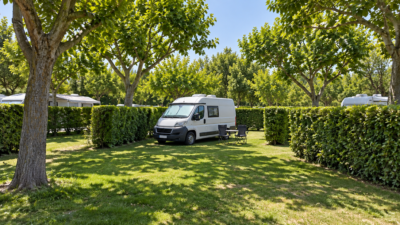 AI-gegenereerd algemeen sfeerbeeld van een kampeeromgeving; geen foto van Camping Rodas.