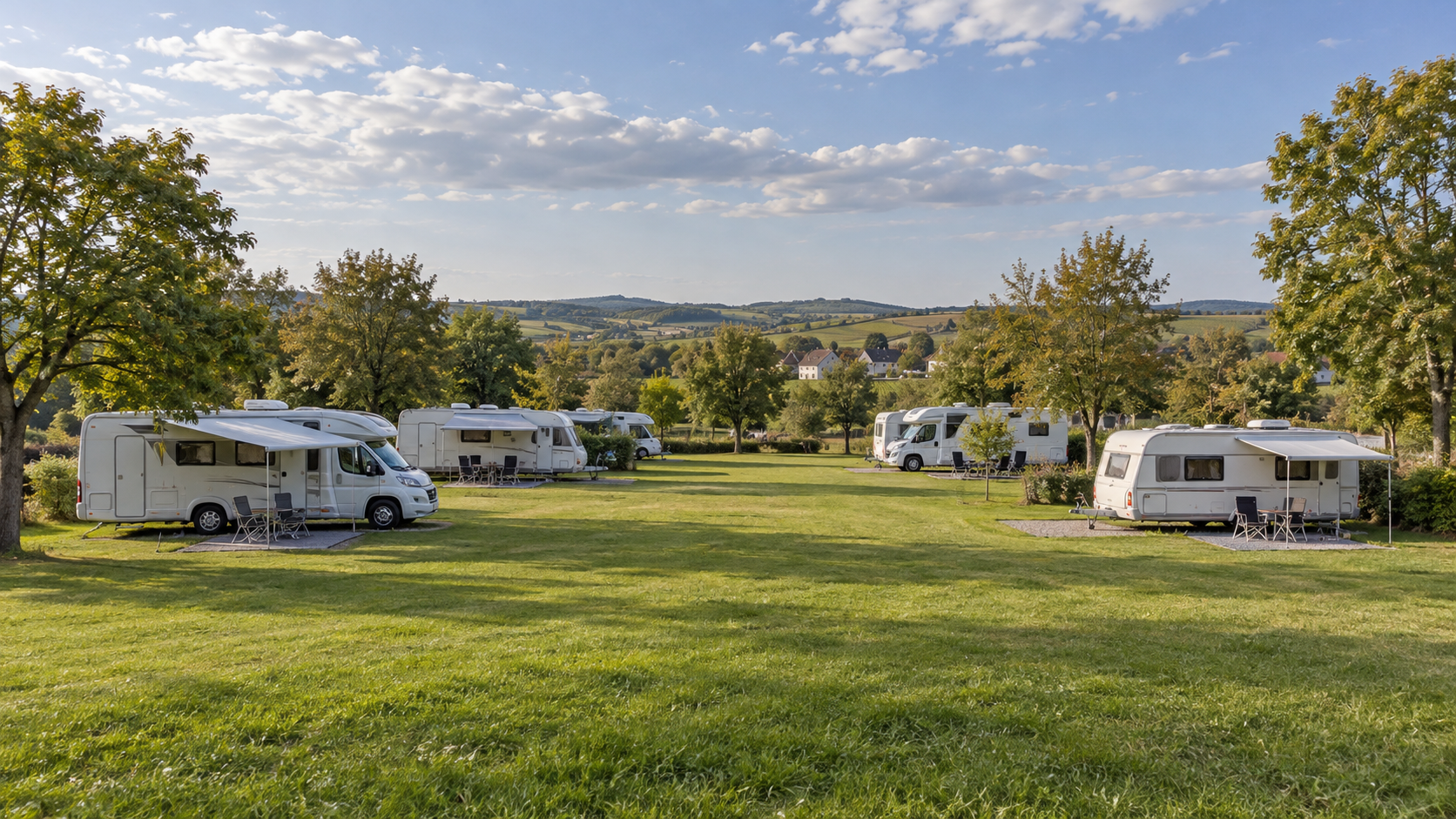 AI-gegenereerd algemeen sfeerbeeld van een kampeeromgeving; geen foto van Veltlinerland-Camping Poysdorf.