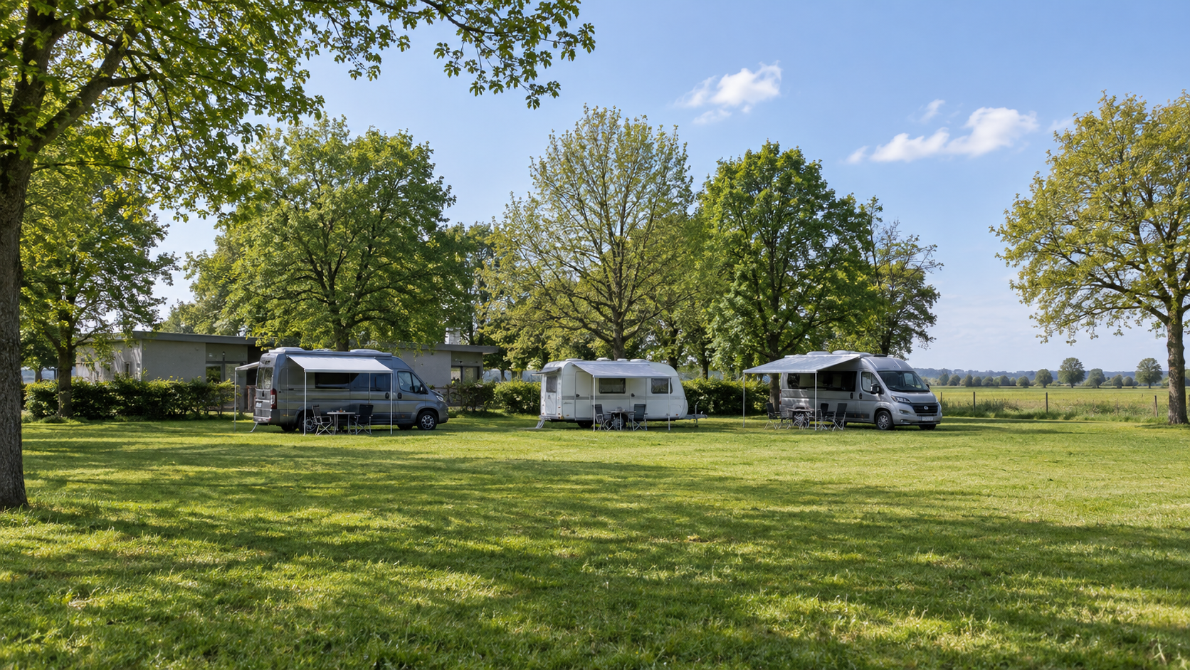 AI-gegenereerd algemeen sfeerbeeld van een kampeeromgeving; geen foto van Marchcamping Zwerndorf.