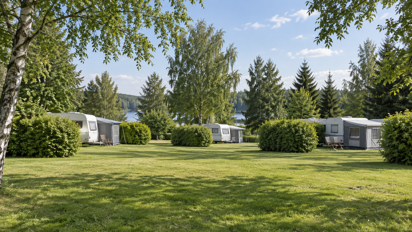 AI-gegenereerd algemeen sfeerbeeld van een kampeeromgeving; geen foto van Camping Edlersee Geras.