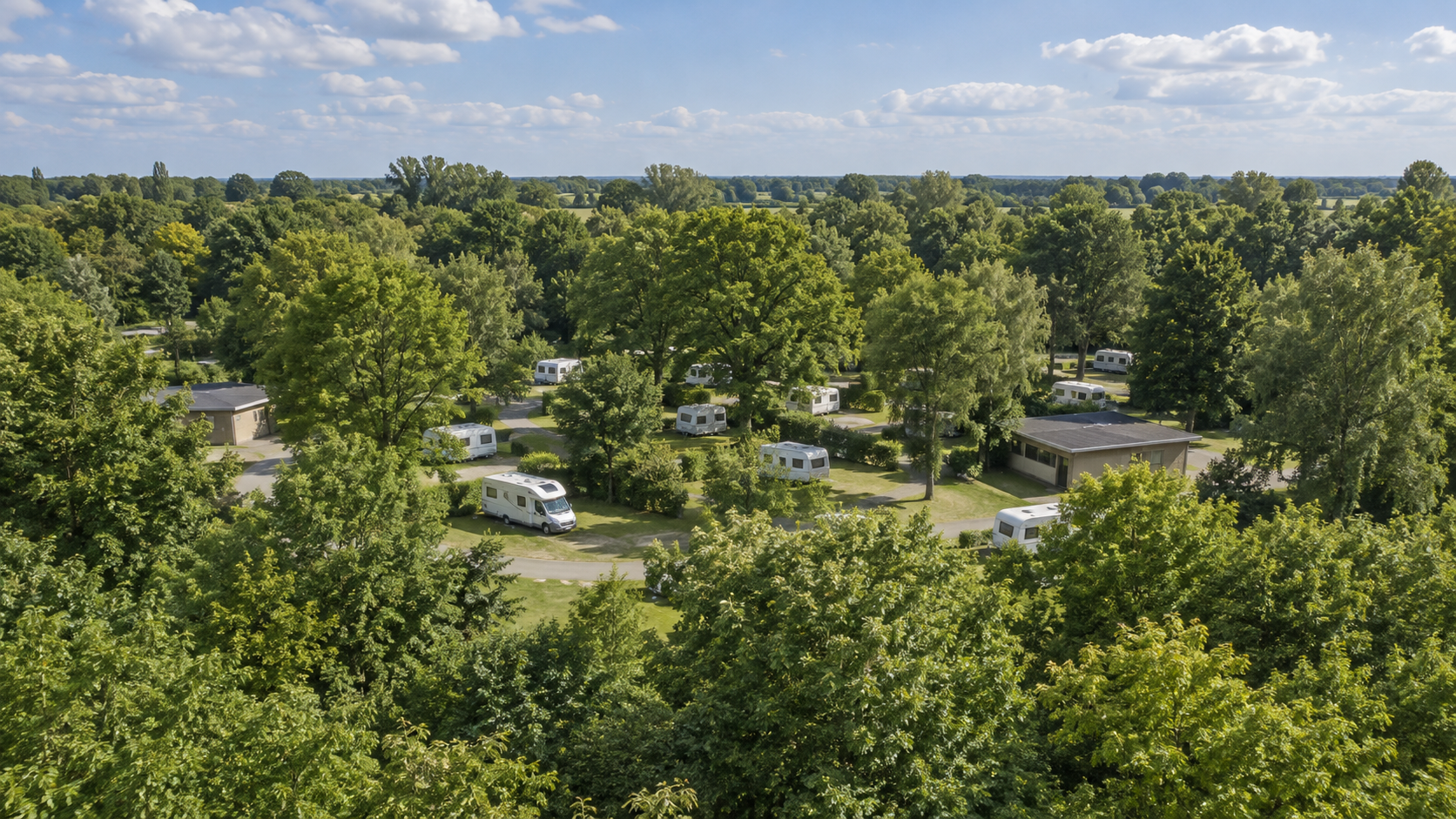 AI-gegenereerd algemeen sfeerbeeld van een kampeeromgeving; geen foto van Donaupark Camping Tulln.