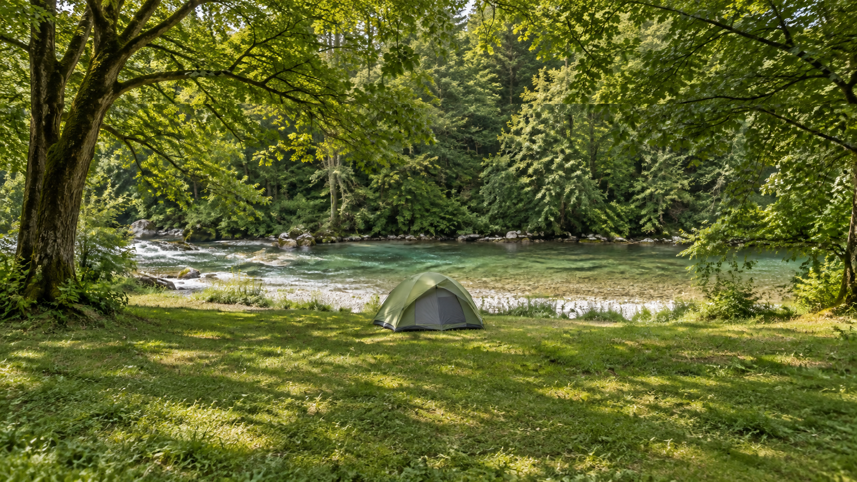 AI-gegenereerd algemeen sfeerbeeld van een kampeeromgeving; geen foto van Ötscherlandcamping Lunz.