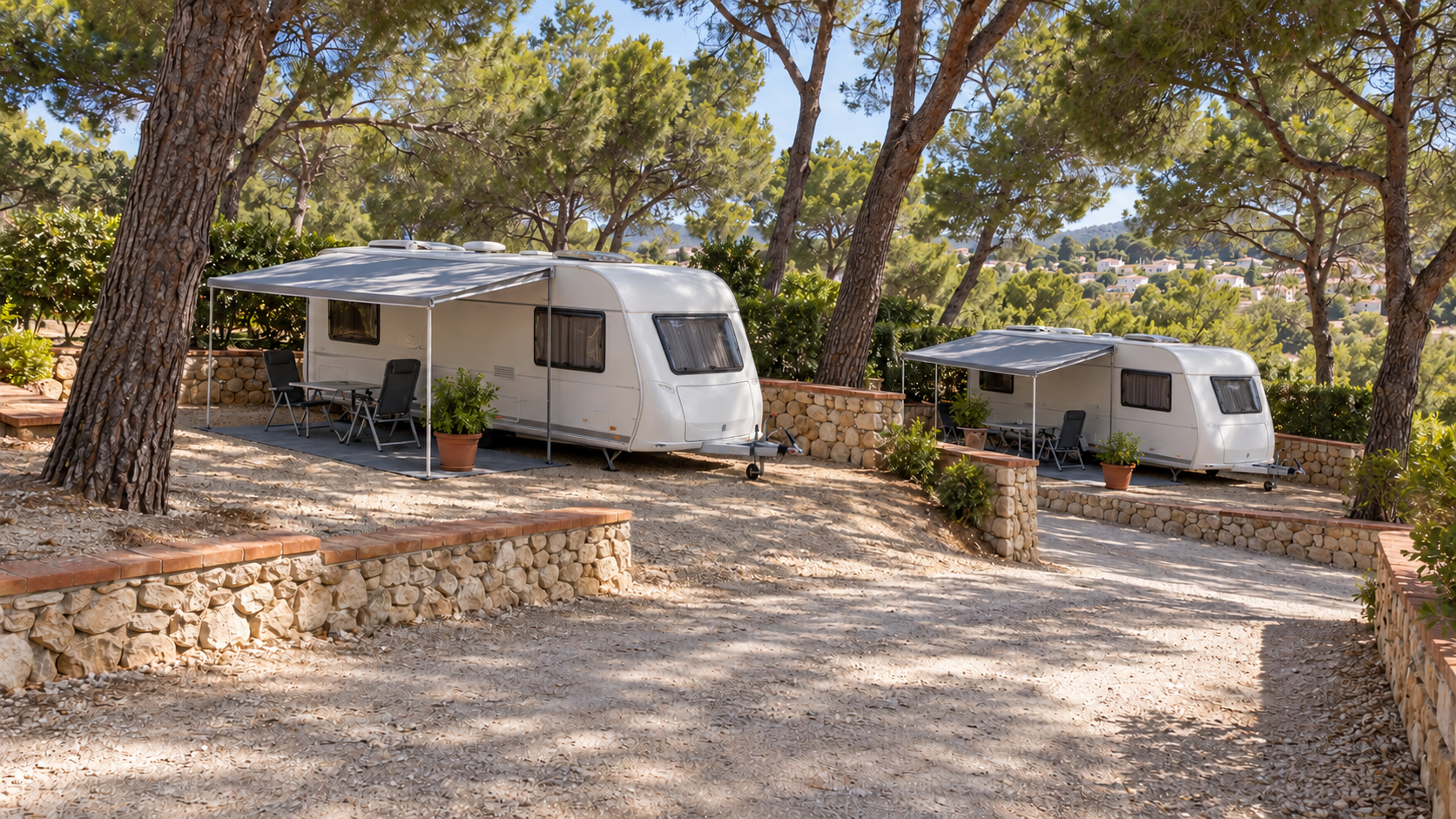 AI-gegenereerd sfeerbeeld, geen foto van de camping